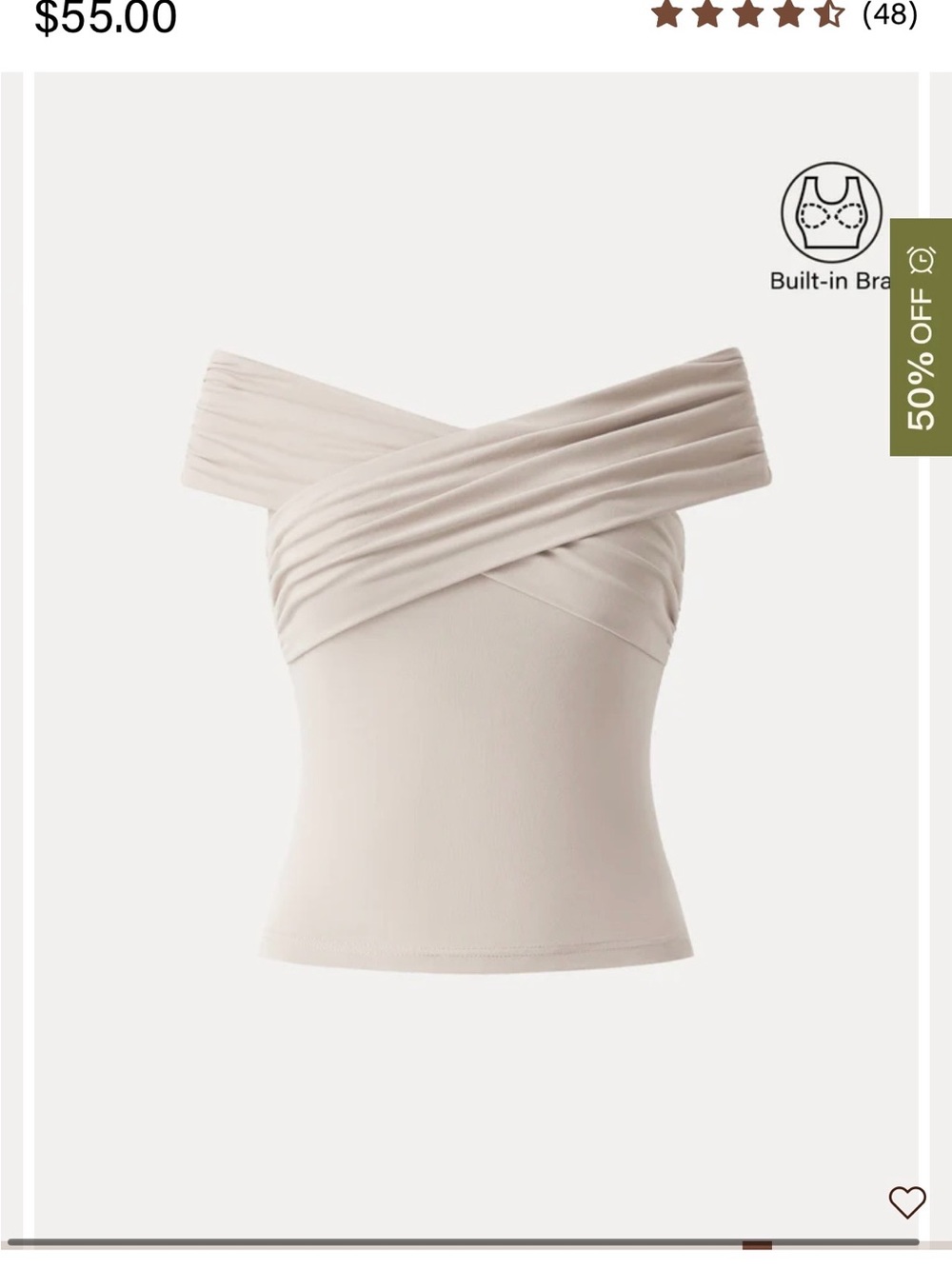 NWT OGL Cream Off-Shoulder Ruched Crossover Camisole